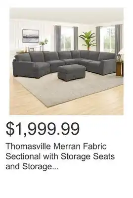 Costco Thomasville Merran Fabric Sectional with Storage Seats and Storage Ottoman offer