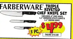 Ollie's FARBERWARE TRIPLE RIVETED CHEF KNIFE SET offer