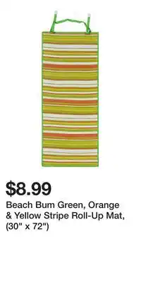 Big Lots Beach Bum Green, Orange & Yellow Stripe Roll-Up Mat, (30 x 72) offer