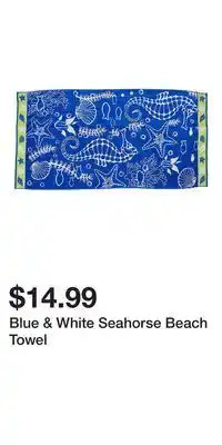 Big Lots Blue & White Seahorse Beach Towel offer