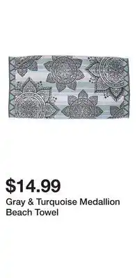 Big Lots Gray & Turquoise Medallion Beach Towel offer