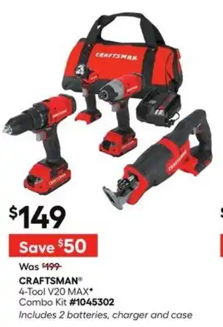 Lowe's Craftsman 4-tool v20 max Combo Kit offer