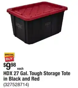 The Home Depot HDX 27 Gal. Tough Storage Tote in Black and Red offer