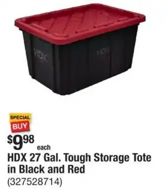 The Home Depot HDX 27 Gal. Tough Storage Tote in Black and Red offer