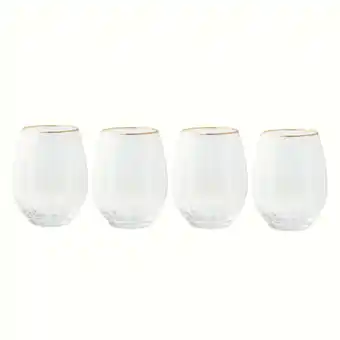 Walmart Thyme & Table 4-Pack Scalloped Stemless Wine Glass Set with Gold Trim offer