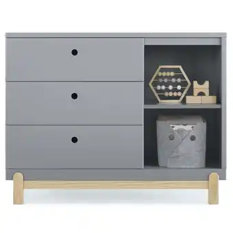 Walmart Delta Children Poppy 3 Drawer Dresser with Cubbies, Grey/Natural offer