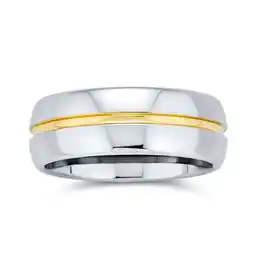 Walmart Bling Jewelry Mens Two Tone Tungsten Wedding Band Ring with 14K Gold Plated Center Stripe for Men offer