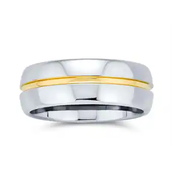 Walmart Bling Jewelry Mens Two Tone Tungsten Wedding Band Ring with 14K Gold Plated Center Stripe for Men offer