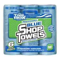 Walmart ToolBox Blue Shop Towel, 6 Rolls (55 Sheets per Roll) Multi-Purpose Disposable Towel offer