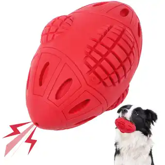 Walmart PrimePets Dog Toy for Aggressive Chewers, Squeaky Rubber Football Chew Toy for Large Dogs, Red offer