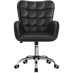 Walmart Alden Design Modern Faux Leather Desk Chair with Mid-back Padded Armrests for Office, Black offer