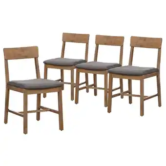 Walmart Mainstays Wood Dining Chair 4 Pack, Walnut Color, Grey Fabric Upholstered Seat Pad offer