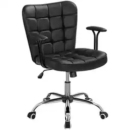 Walmart Alden Design Modern Mid-Back Faux Leather Office Chair Upholstered for Home Office, Black offer