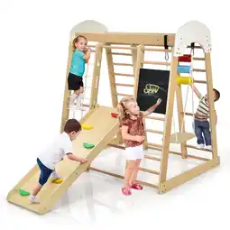 Walmart Costway Indoor Playground Climbing Gym Kids Wooden 8 in 1 Climber Playset for Children offer