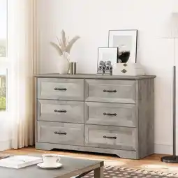 Walmart Homhougo Mid Century Wood 6 Drawer Dresser, 12.4 x 21.3 x 5.8, Gray offer