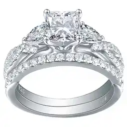 Walmart Newshe 1.7ct Princess Pear White AAAAA Cz 925 Sterling Silver Engagement Wedding Ring Set Size 6 offer