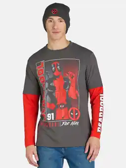 Walmart Deadpool, Men's & Big Men's Long Sleeve Graphic Tee Shirt and Beanie Hat Set, Sizes XS-3XL offer