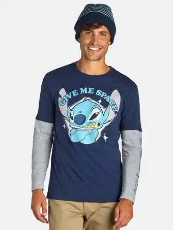 Walmart Stitch, Men's & Big Men's Long Sleeve Graphic Tee Shirt and Beanie Hat Set, Sizes XS-3XL offer