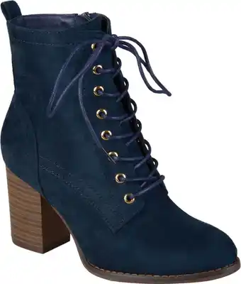 Walmart Women's Journee Collection Baylor Heeled Granny Bootie Blue Faux Suede 7.5 M offer