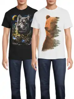 Walmart Humor Men's & Big Men's Wolf Night and Bear Trees Graphic T-Shirts, 2-Pack offer