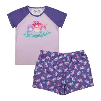 Walmart Squishmallows Lola & Friend Youth Girl's 2-Pack Raglan T-shirt & Lounge Shorts Sleep Set-4 offer