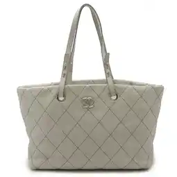 Walmart Pre-Owned CHANEL On the Road Coco Mark Tote Bag Shoulder Quilted Leather Light Gray... (Good) offer