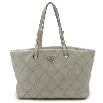 Walmart Pre-Owned CHANEL On the Road Coco Mark Tote Bag Shoulder Quilted Leather Light Gray... (Good) offer