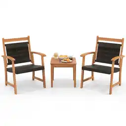 Walmart Gymax 3 Piece Brown Wicker Bistro Set Patio Chair Set of 2 w/ Acacia Wood Side Table offer