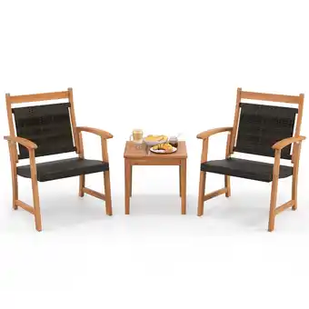 Walmart Gymax 3 Piece Brown Wicker Bistro Set Patio Chair Set of 2 w/ Acacia Wood Side Table offer