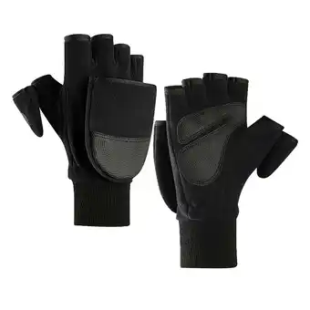 Walmart Men Winter Outdoor Cycling Fleece Thicken Touch-Screen Flip Fingerless Gloves offer