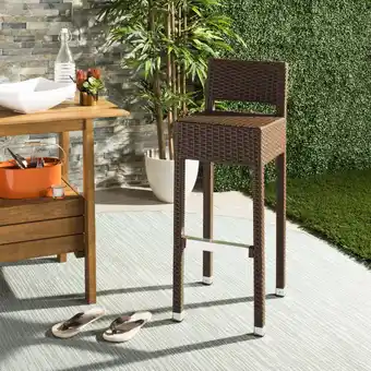 Walmart Safavieh Landry 38 in. High Indoor/Outdoor Rattan Bar Stool offer