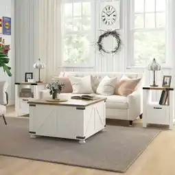 Walmart HOMCOM Farmhouse Coffee Table with Storage and Drawer, White offer