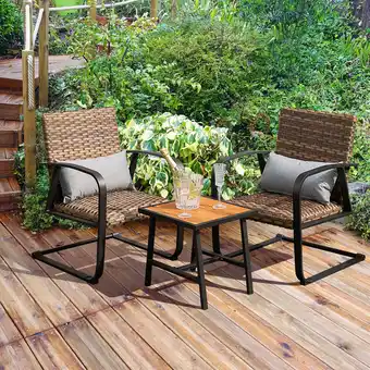 Walmart Costway 3-Piece Wicker Patio Outdoor Bar Set with C-Spring Chair Padded Seat and Back Pillow, Brown offer