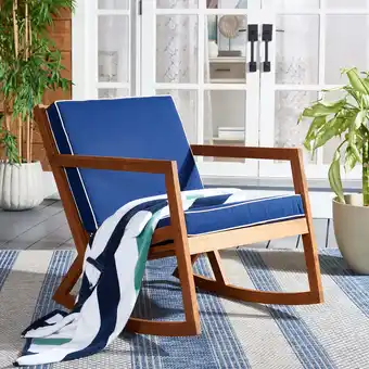 Walmart SAFAVIEH Vernon Outdoor Patio Rocking Chair, Natural/Navy offer