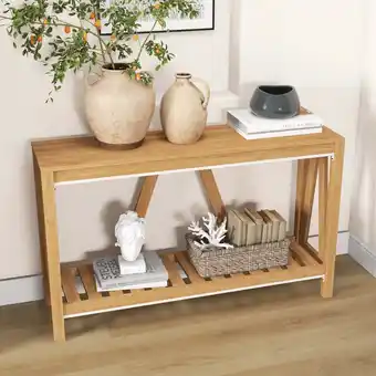 Walmart HOMCOM Farmhouse Storage Particleboard Console Table, Brown offer