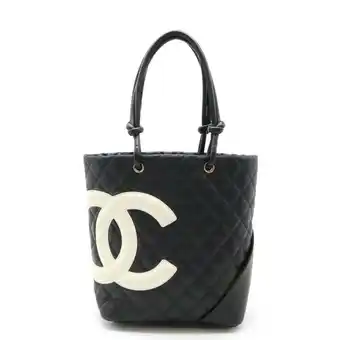 Walmart Pre-Owned CHANEL Cambon Line Medium Tote Bag Shoulder Soft Calfskin Black White A25167 (Good) offer