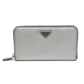 Walmart Pre-Owned Prada Saffiano ORO 1M0506 Men,Women Leather Long Wallet (bi-fold) Silver (Good) offer