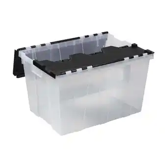 Walmart 12.9 x 15.3 x 21.6 in. 12 gal Instaview Hinged-Lid Stackable Tote, Black & Clear - Pack of 4 offer