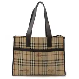 Walmart Pre-Owned BURBERRY Nova Check Pattern Tote Bag Shoulder PVC Leather Beige Dark Brown (Good) offer