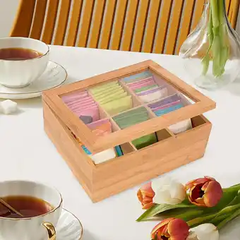 Walmart perfk Tea Storage Box with Clear Window Multifunctional Wooden Storage Chest Jewelry 6 grids offer