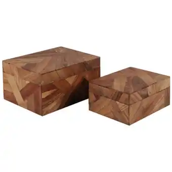 Walmart Benjara Alia Decor Storage Box Set of 2, Rectangular, Geometric Brown Wood Tones offer