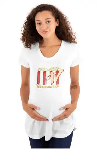 Walmart Retro MTV Buttered Popcorn Logo Women's Maternity T Shirt Tee Brisco Brands S offer