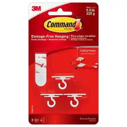 Walmart Command Ceiling Hooks 3 Plastic Hooks 4 Foam Strips, White offer