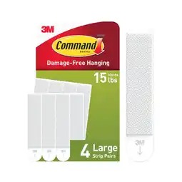 Walmart Command Bath Picture Hanging Strips, Large, White, 4 Water Resistant Pairs offer