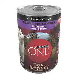 Walmart Purina ONE True Instinct Grain Free Wet Dog Food, High Protein Soft Beef & Bison, 13 oz can offer