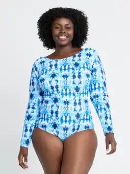 Walmart Time and Tru Women's and Women’s Plus One Piece Swimsuit with Long Sleeves, Sizes S-2X offer