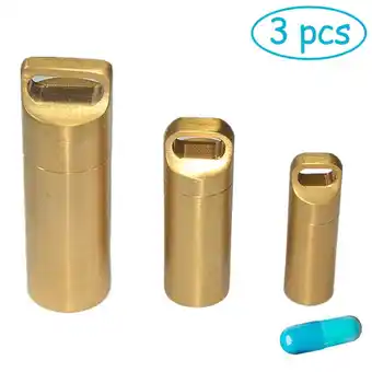 Walmart 3pcs/set Brass Pill Box Keychain Waterproof Pill Box Keyring for Outdoor Travel Survival offer