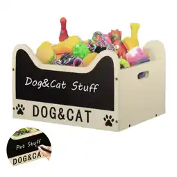 Walmart Qunbio Wooden Dog Toy Basket, Cat Dog Toy Bin with Handle, Pet Supplies Storage Box offer