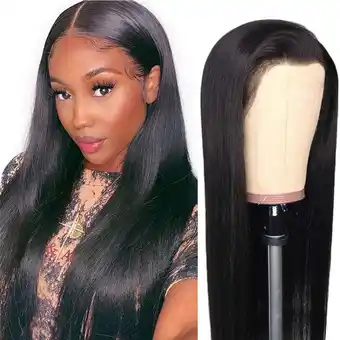 Walmart Floleo Clearance Women's Black Long Straight Wig Medium Parted Long Bangs Wig offer