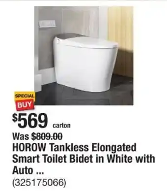 The Home Depot HOROW Tankless Elongated Smart Toilet Bidet in White with Auto offer